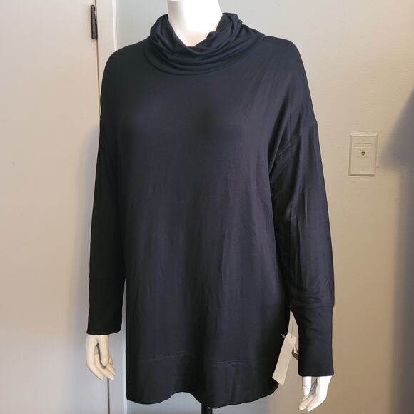 NWT Liz Claiborne Weekend Womens XL Black Liquid Knit Slinky Cowl Neck Tunic Top - Picture 8 of 11